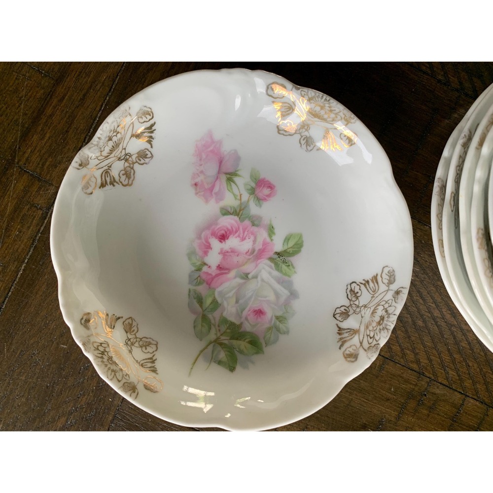 6 VTG Early JSV Marked‎ Germany BERRY 5" Bowls Scalloped Rose Hand Painted